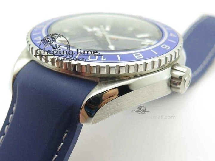 0307 HighPerformance Seamaster Planet Ocean GMT 600M Blue Dial SS On Blue Rubber Strap A 8278